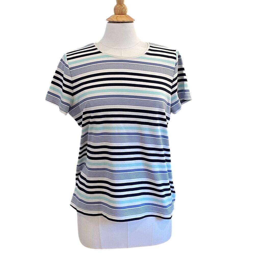 Croft & Barrow Classic Tee in Blue Stripe, Short Sleeve, Preppy, Size XL